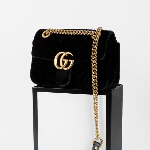 Gucci Handbags - SOLD Gucci Mini Black Velvet GG Marmont Shoulder Bag